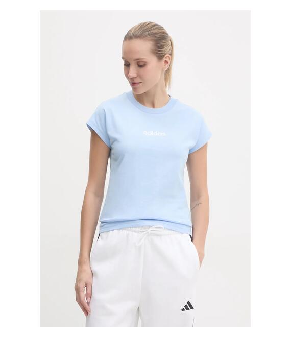 Βαμβακερό μπλουζάκι adidas Essentials Linear γυναικείο, χρώμα: μπλε, JG8660