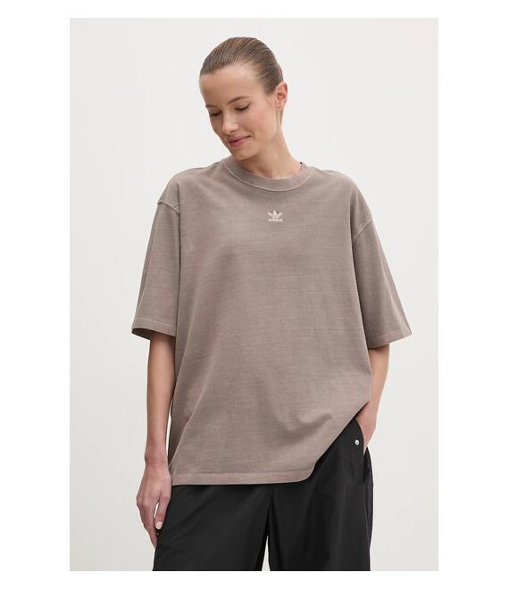 Βαμβακερό μπλουζάκι adidas Originals Essential γυναικείο, χρώμα: καφέ, JD5347
