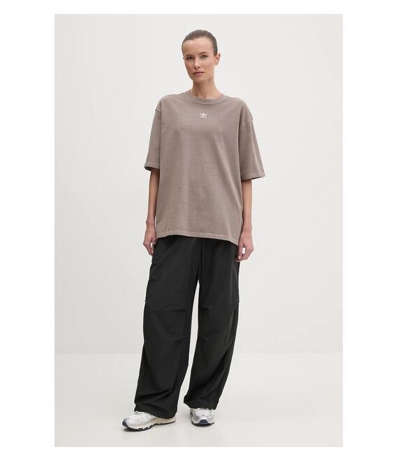 Βαμβακερό μπλουζάκι adidas Originals Essential γυναικείο, χρώμα: καφέ, JD5347