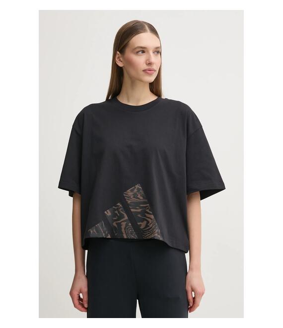 Βαμβακερό μπλουζάκι adidas Essentials Animal γυναικείο, χρώμα: μαύρο, JM5886