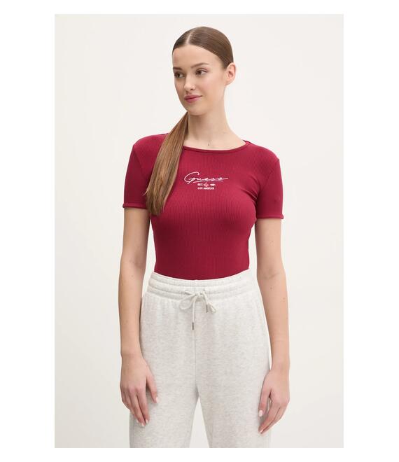 Μπλουζάκι Guess SUZANNE χρώμα: μπορντό, V5RP00 KBCO2