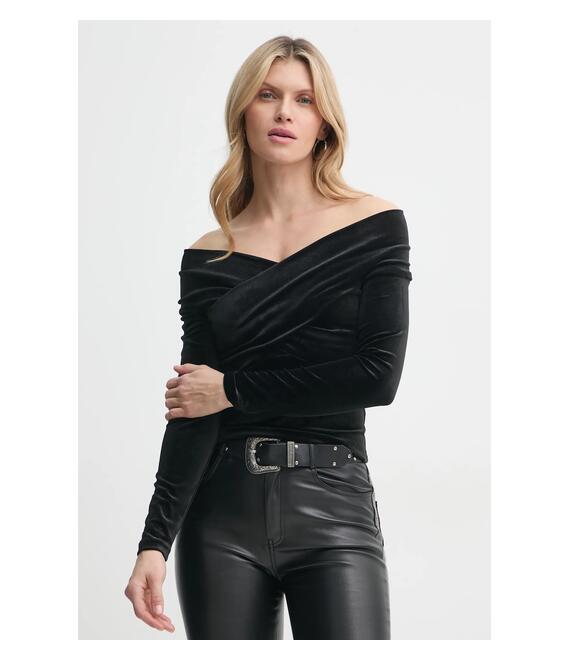 Βελούδινη μπλούζα AllSaints DELTA χρώμα: μαύρο, W011PZ