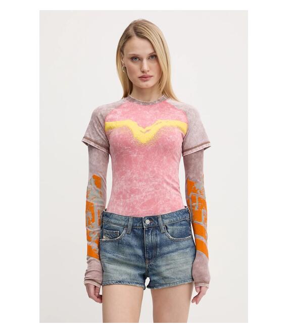 Βαμβακερή μπλούζα με μακριά μανίκια Diesel T-IRONICA T-SHIRT χρώμα: ροζ, A16635.0SLBB