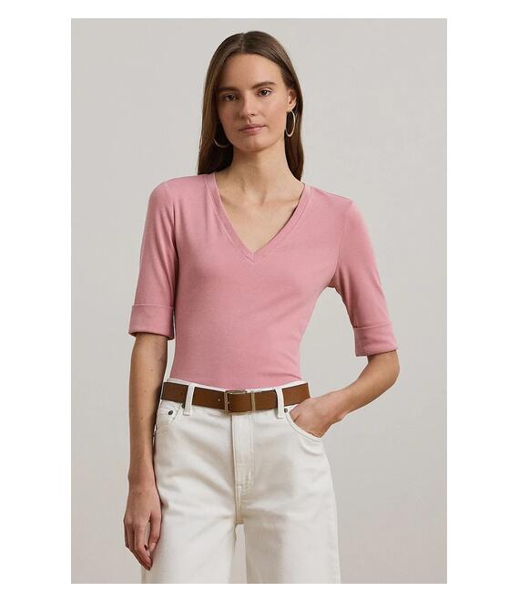 Βαμβακερό μπλουζάκι Lauren Ralph Lauren χρώμα: ροζ, 200815843