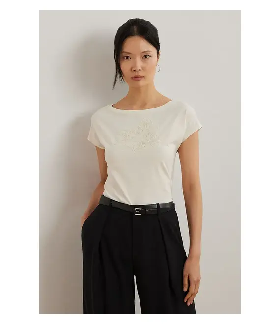 Βαμβακερό μπλουζάκι Lauren Ralph Lauren γυναικείο, χρώμα: μπεζ, 200963933