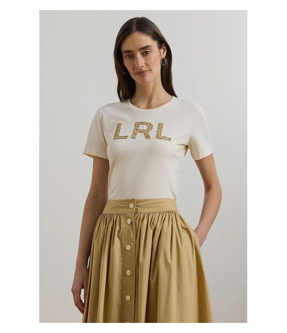 Βαμβακερό μπλουζάκι Lauren Ralph Lauren χρώμα: μπεζ, 200963950