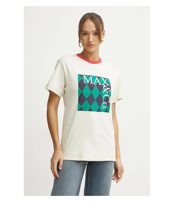 Βαμβακερό μπλουζάκι MAX&Co. γυναικείο, χρώμα: μπεζ, 2518971041200