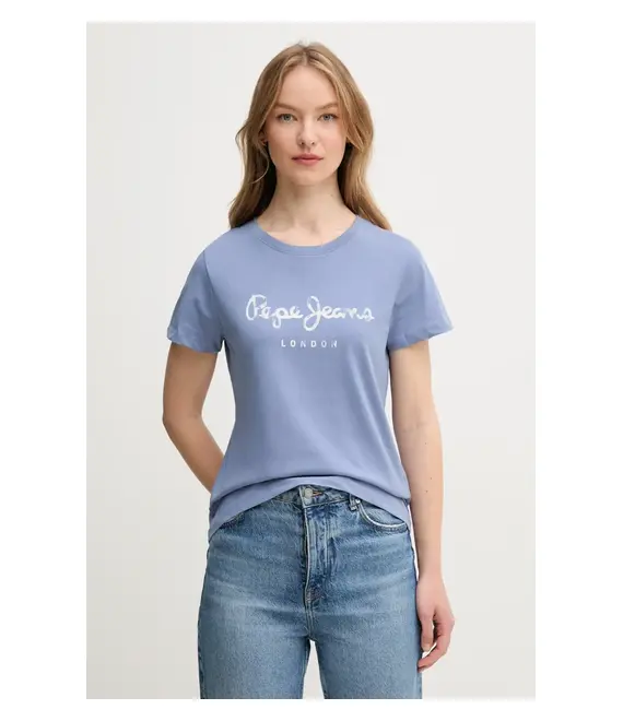 Βαμβακερό μπλουζάκι Pepe Jeans VAL γυναικείο, χρώμα: μπλε, PL506028