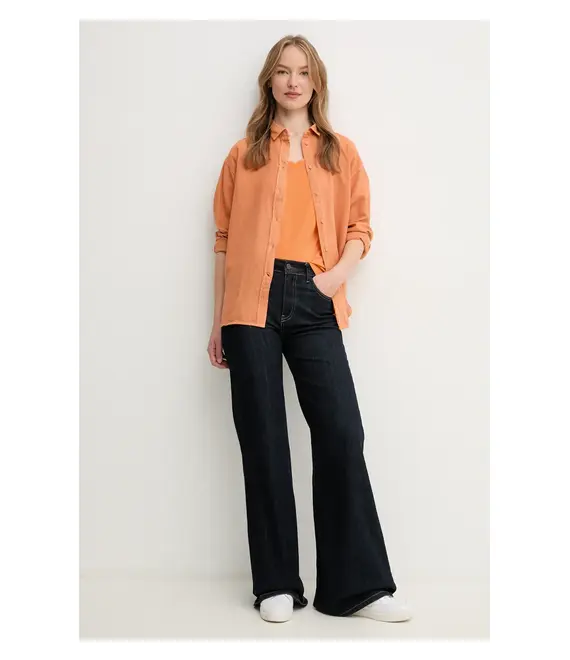 Βαμβακερό μπλουζάκι Pepe Jeans MACY V-NECK γυναικείο, χρώμα: πορτοκαλί, PL506051