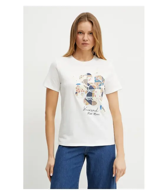 Βαμβακερό μπλουζάκι Weekend Max Mara γυναικείο, χρώμα: άσπρο, 2515971051600