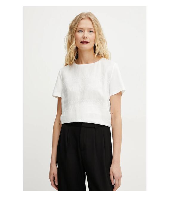 Μπλουζάκι με λινό μείγμα Weekend Max Mara γυναικείο, χρώμα: άσπρο, 2515941112600