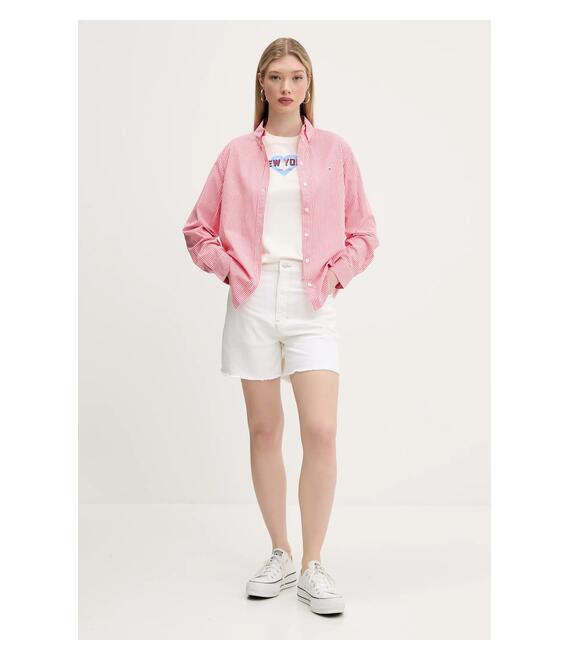 Βαμβακερό μπλουζάκι Tommy Jeans γυναικείο, χρώμα: μπεζ, DW0DW21769