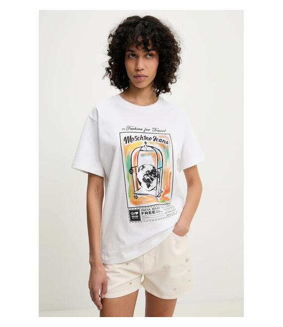 Βαμβακερό μπλουζάκι Moschino Jeans γυναικείο, χρώμα: άσπρο, 0716 3732