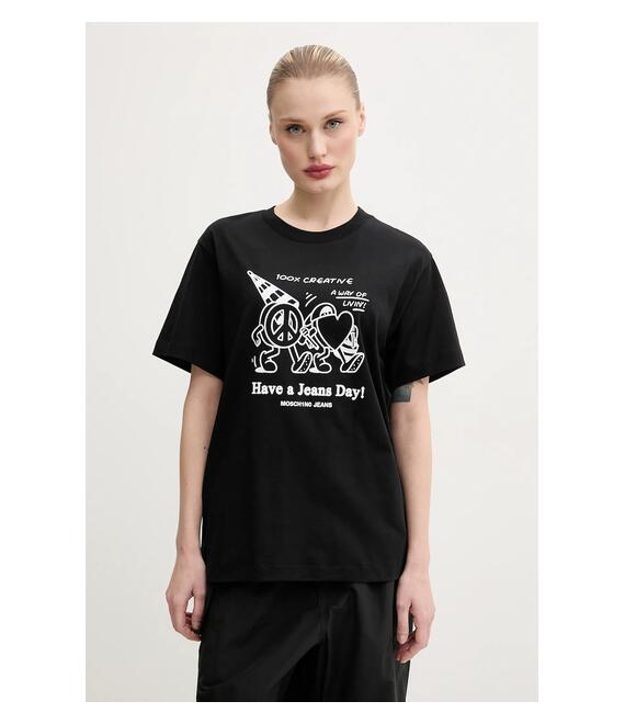 Βαμβακερό μπλουζάκι Moschino Jeans γυναικείο, χρώμα: μαύρο, 0714 3732