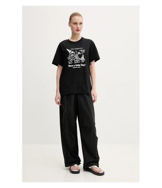 Βαμβακερό μπλουζάκι Moschino Jeans γυναικείο, χρώμα: μαύρο, 0714 3732