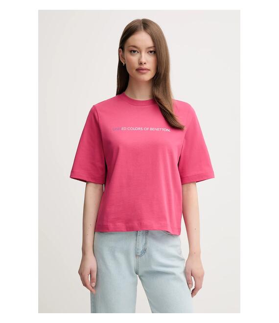 Βαμβακερό μπλουζάκι United Colors of Benetton χρώμα: ροζ, 3BL0D109D