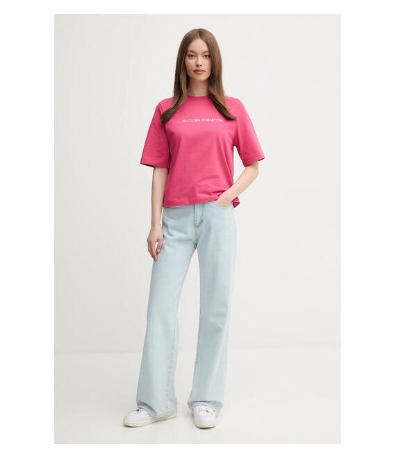 Βαμβακερό μπλουζάκι United Colors of Benetton χρώμα: ροζ, 3BL0D109D