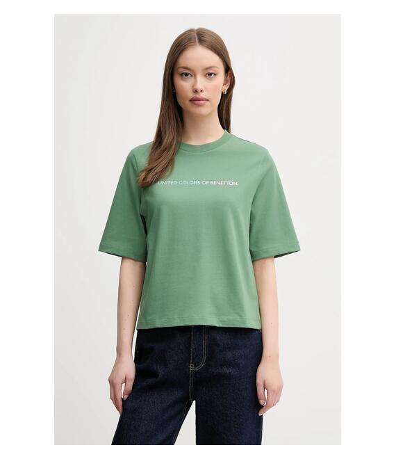 Βαμβακερό μπλουζάκι United Colors of Benetton χρώμα: πράσινο, 3BL0D109D