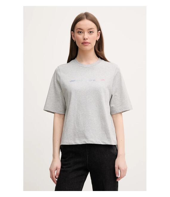 Βαμβακερό μπλουζάκι United Colors of Benetton χρώμα: γκρι, 3BL0D109D