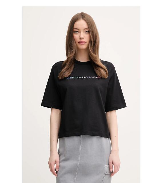 Βαμβακερό μπλουζάκι United Colors of Benetton χρώμα: μαύρο, 3BL0D109D