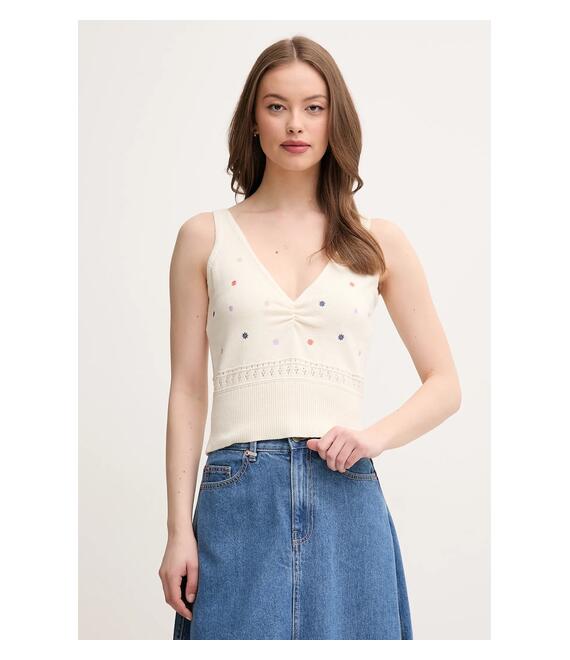 Βαμβακερό τοπ United Colors of Benetton χρώμα: μπεζ, 10C1EH01A