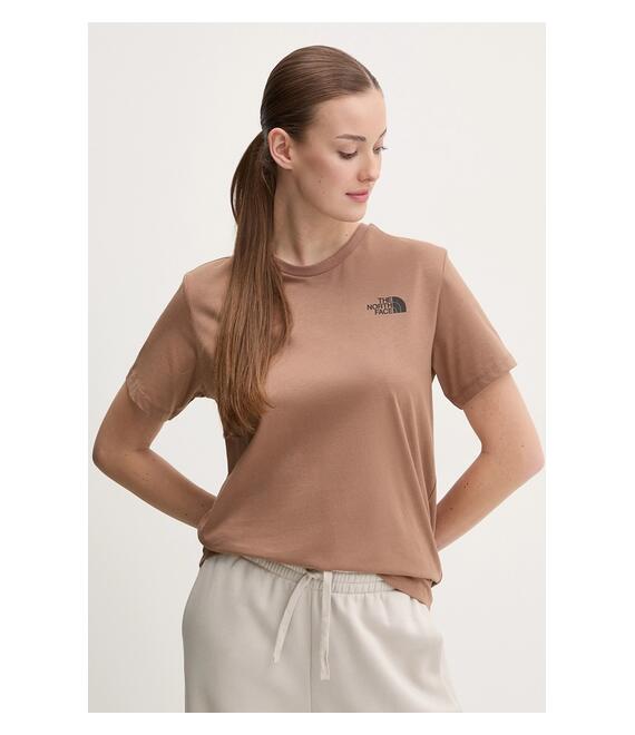 Βαμβακερό μπλουζάκι The North Face Box Relaxed γυναικείο, χρώμα: καφέ, NF0A87NK6E11
