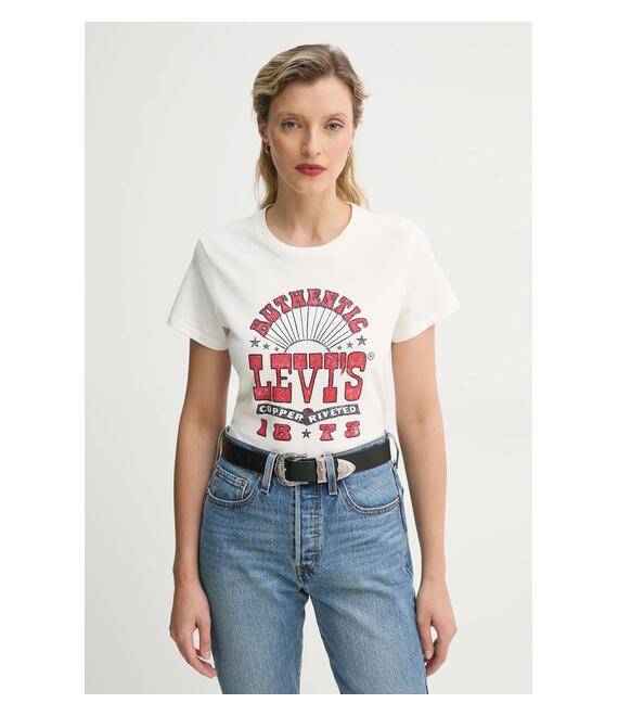 Βαμβακερό μπλουζάκι Levi's THE PERFECT TEE γυναικείο, χρώμα: μπεζ, 17369