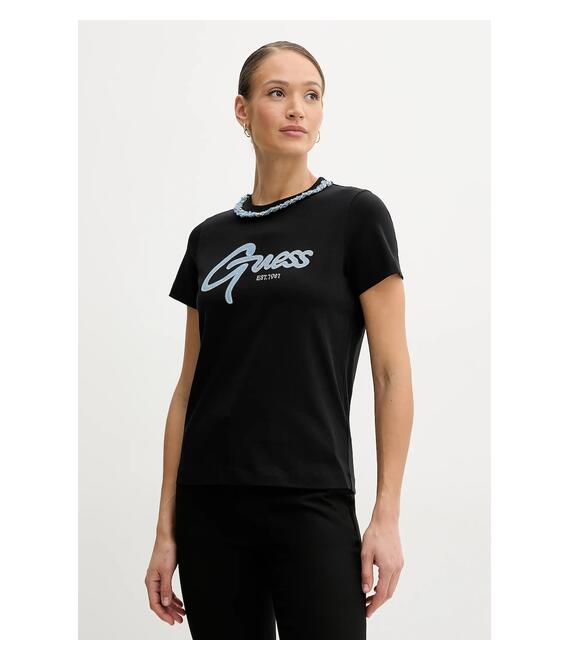 Βαμβακερό μπλουζάκι Guess γυναικείο, χρώμα: μαύρο, W5GI03 I3Z14