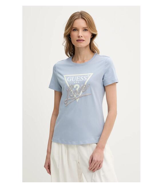 Βαμβακερό μπλουζάκι Guess γυναικείο, χρώμα: μπλε, W5GI05 I3Z14