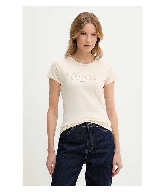 Μπλουζάκι Guess χρώμα: μπεζ, W5GI47 KA0Q1
