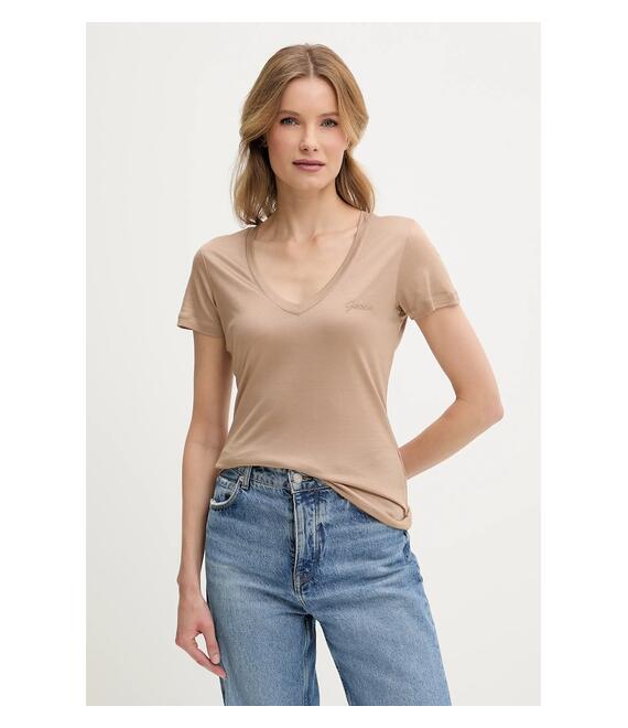 Μπλουζάκι Guess χρώμα: μπεζ, W5GP31 KCSX2