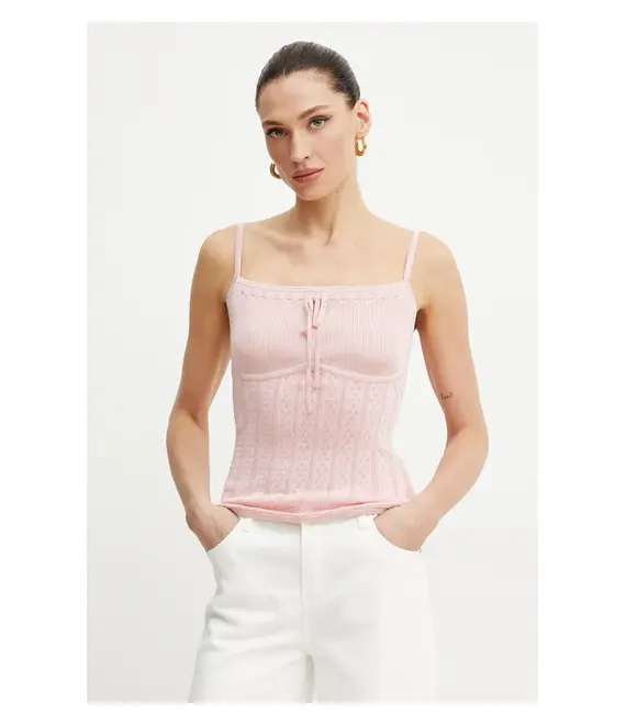 Βαμβακερό τοπ Guess REINA χρώμα: ροζ, W5GR40 Z3NX0