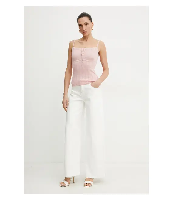 Βαμβακερό τοπ Guess REINA χρώμα: ροζ, W5GR40 Z3NX0