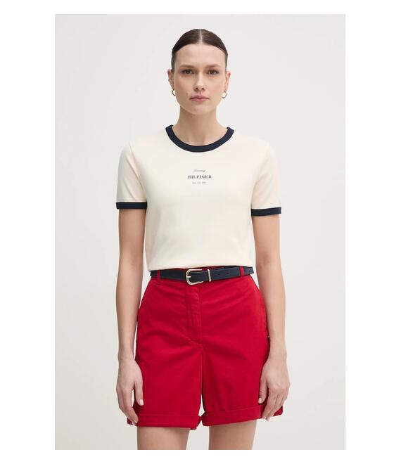 Βαμβακερό μπλουζάκι Tommy Hilfiger γυναικείο, χρώμα: μπεζ, WW0WW44586