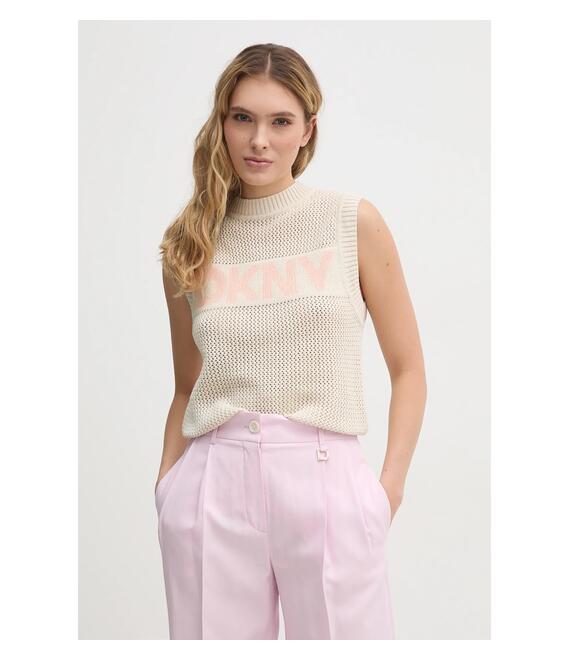 Βαμβακερό γιλέκο Dkny χρώμα: μπεζ, DJ5R0650