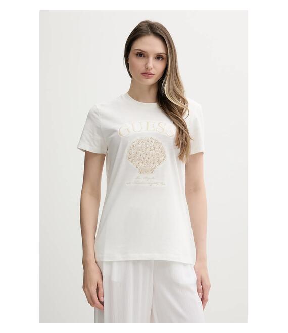 Βαμβακερό μπλουζάκι Guess χρώμα: άσπρο, E5GI03 K8G01