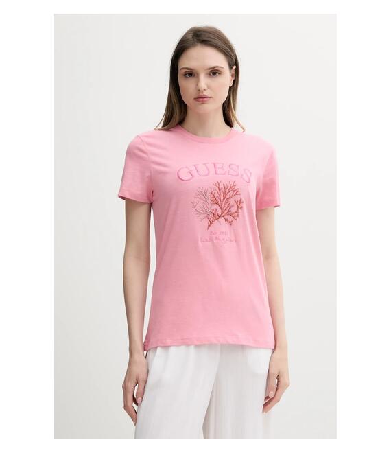 Βαμβακερό μπλουζάκι Guess χρώμα: ροζ, E5GI03 K8G01