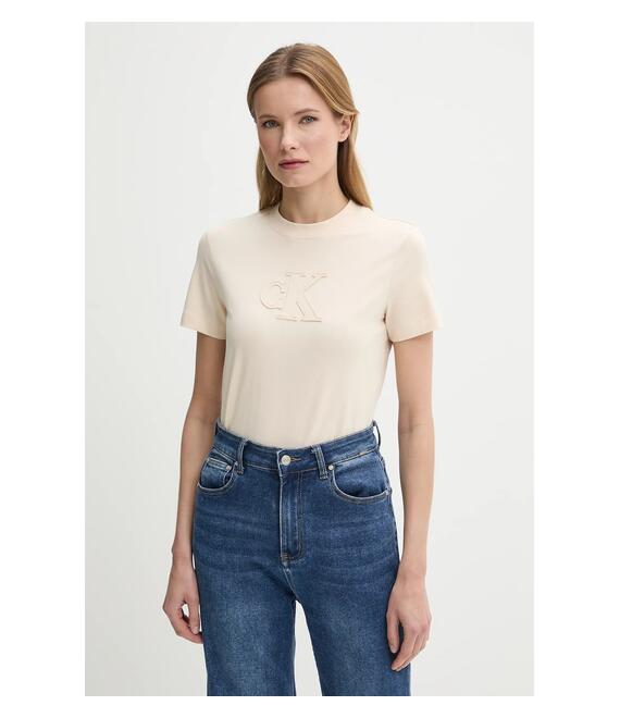 Βαμβακερό μπλουζάκι Calvin Klein Jeans χρώμα: μπεζ, J20J225256