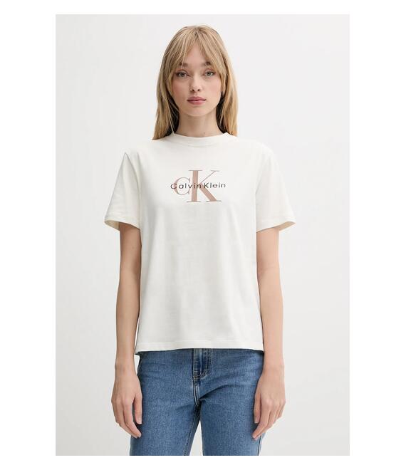 Βαμβακερό μπλουζάκι Calvin Klein Jeans χρώμα: μπεζ, LV047B865G