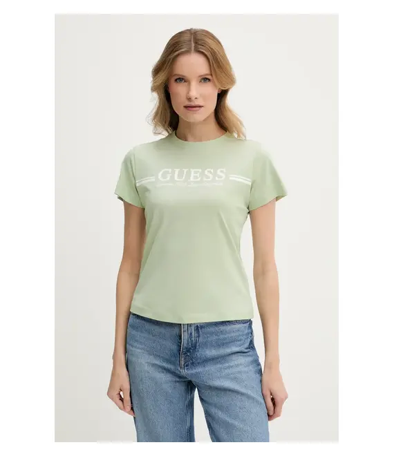 Βαμβακερό μπλουζάκι Guess γυναικείο, χρώμα: πράσινο, V5GI03 I3Z14