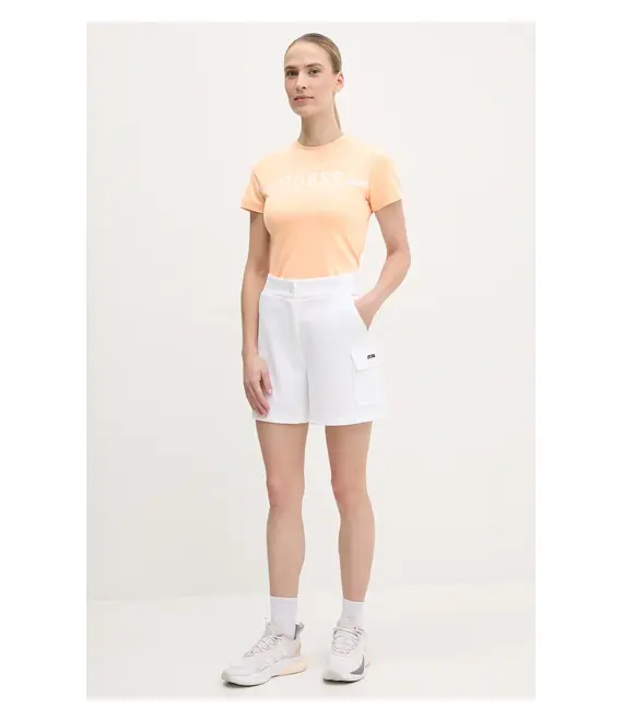 Βαμβακερό μπλουζάκι Guess γυναικείο, χρώμα: πορτοκαλί, V5GI03 I3Z14