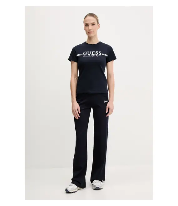 Βαμβακερό μπλουζάκι Guess γυναικείο, χρώμα: ναυτικό μπλε, V5GI03 I3Z14