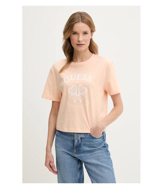 Βαμβακερό μπλουζάκι Guess γυναικείο, χρώμα: πορτοκαλί, V5GI04 I3Z14