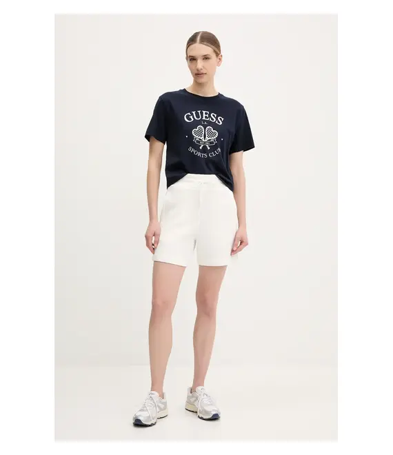Βαμβακερό μπλουζάκι Guess γυναικείο, χρώμα: ναυτικό μπλε, V5GI04 I3Z14