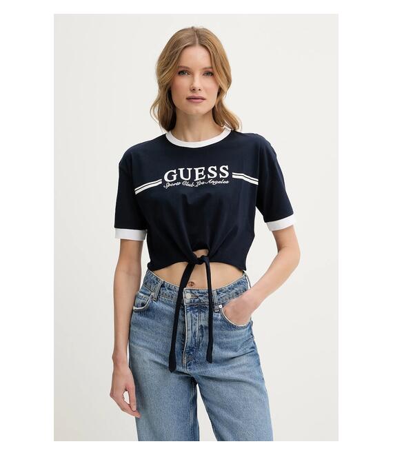 Βαμβακερό μπλουζάκι Guess γυναικείο, χρώμα: ναυτικό μπλε, V5GI05 I3Z14