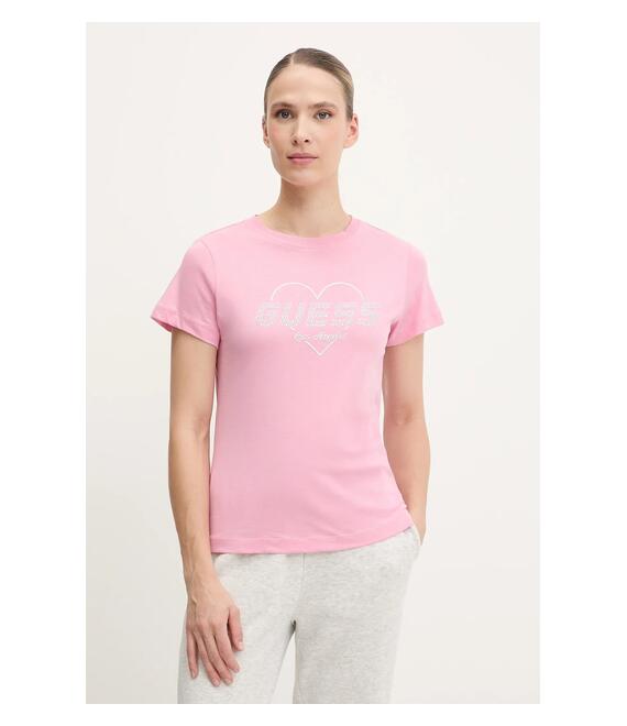 Βαμβακερό μπλουζάκι Guess NARCISO χρώμα: ροζ, V5GI10 K9RM1