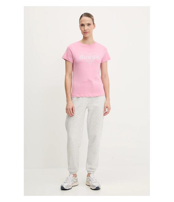 Βαμβακερό μπλουζάκι Guess NARCISO χρώμα: ροζ, V5GI10 K9RM1