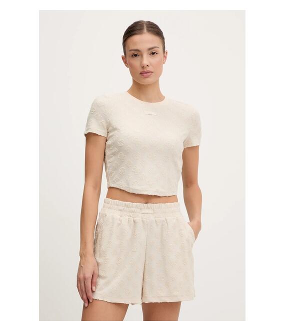 Μπλουζάκι Guess PEONY χρώμα: μπεζ, V5GP21 KCT02