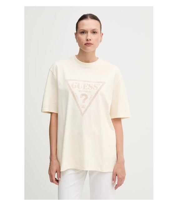 Βαμβακερό μπλουζάκι Guess Originals χρώμα: μπεζ, M5GI10 K8FQ4