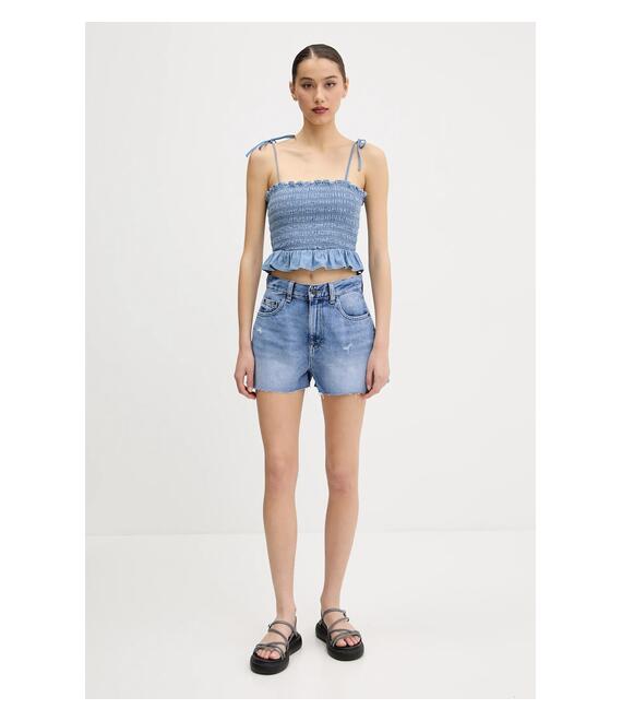 Βαμβακερό τοπ Tommy Jeans χρώμα: μπλε, DW0DW20284